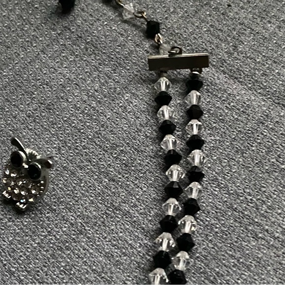 Vintage- Jet & Rock Crystal Double Strand Necklace w/ Owl Crystal Earrings - Picture 9 of 16